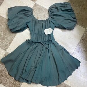 Altar'd State Dress with Puff Sleeves in Teal
